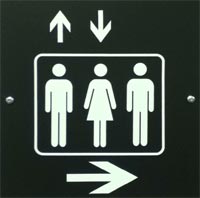 elevator sign that looks like a restroom sign